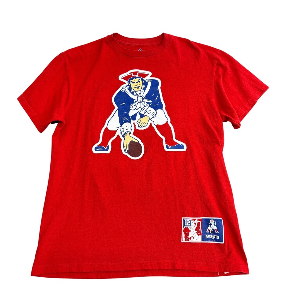 Majestic Tom Brady New England Patriots Red Throwback T-Shirt Mens Medium #12